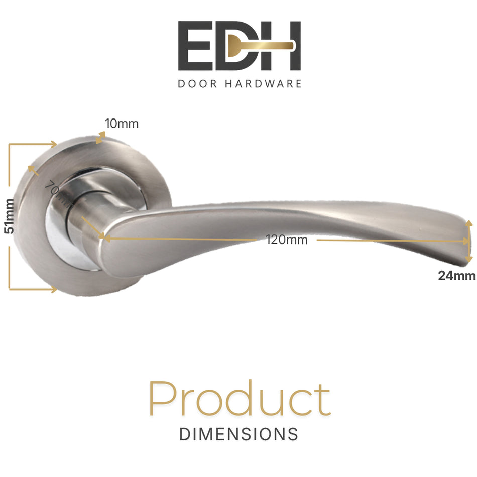 EDH Duo Twist Door Handles – Satin Chrome Lever on Round Rose – Modern Internal Door Handles