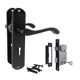 Cadenza Door Handles Set Black Victorian Scroll Lever Lock Handle 178mm x 40mm