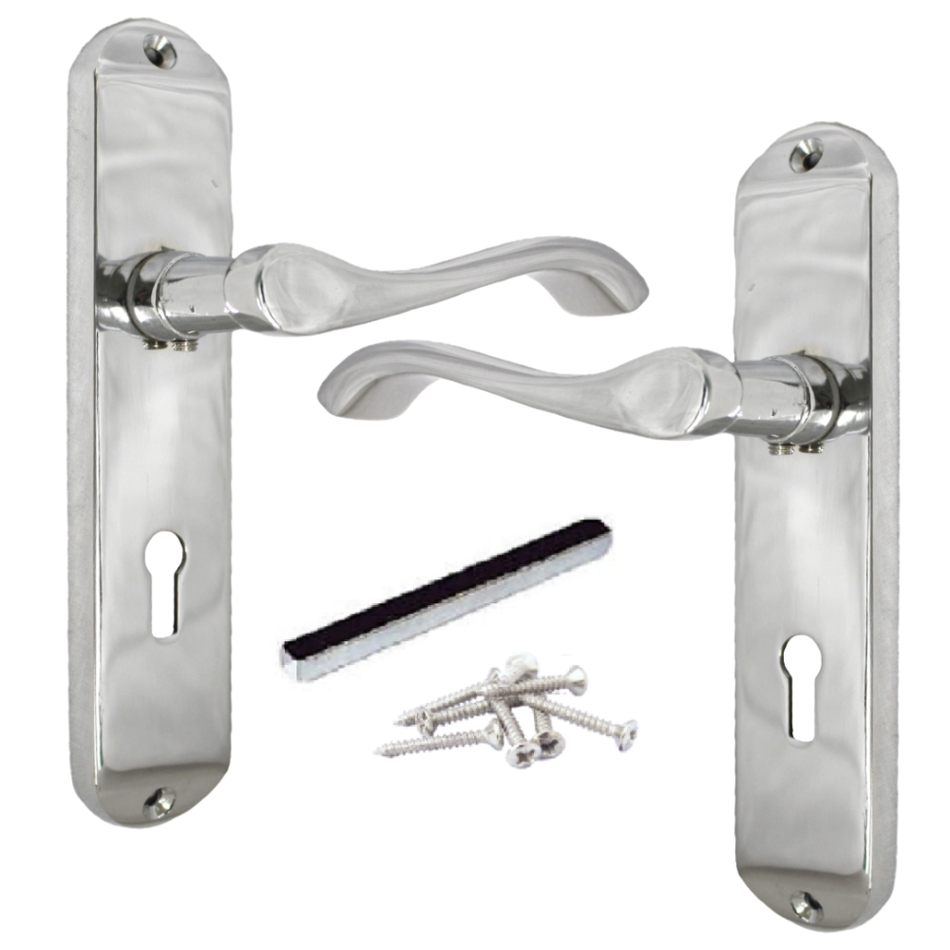 Cadenza Door Handles on Backplate Chrome Scroll Lock Handle
