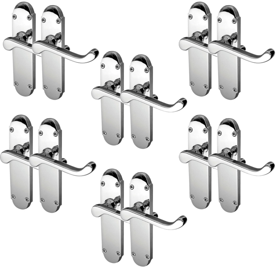 Polished Chrome Victorian Scroll Door Handles on Shaped Backplate – 170mm x 40mm 6 Pairs