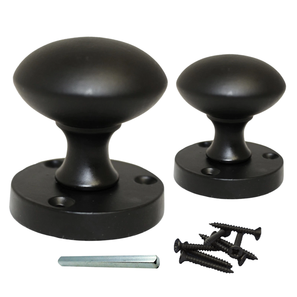 Matt Black Round Door Knobs on Rose – Modern Internal Mortice Door Knob Set – 1 Pair