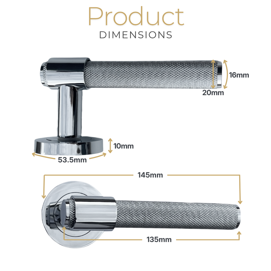 Polished Chrome Knurled Door Handles on Round Rose – Modern Internal Lever Handle