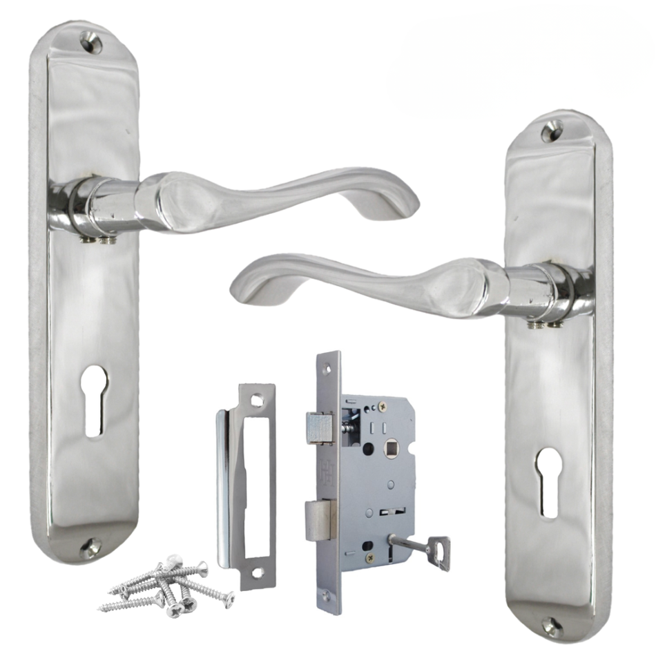 Polished Chrome Cadenza Victorian Scroll Door Handle Sets - 178mm x 38mm