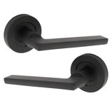 Matt Black Modern Lever on Round Rose Door Handles - 115mm handle with 52mm rose