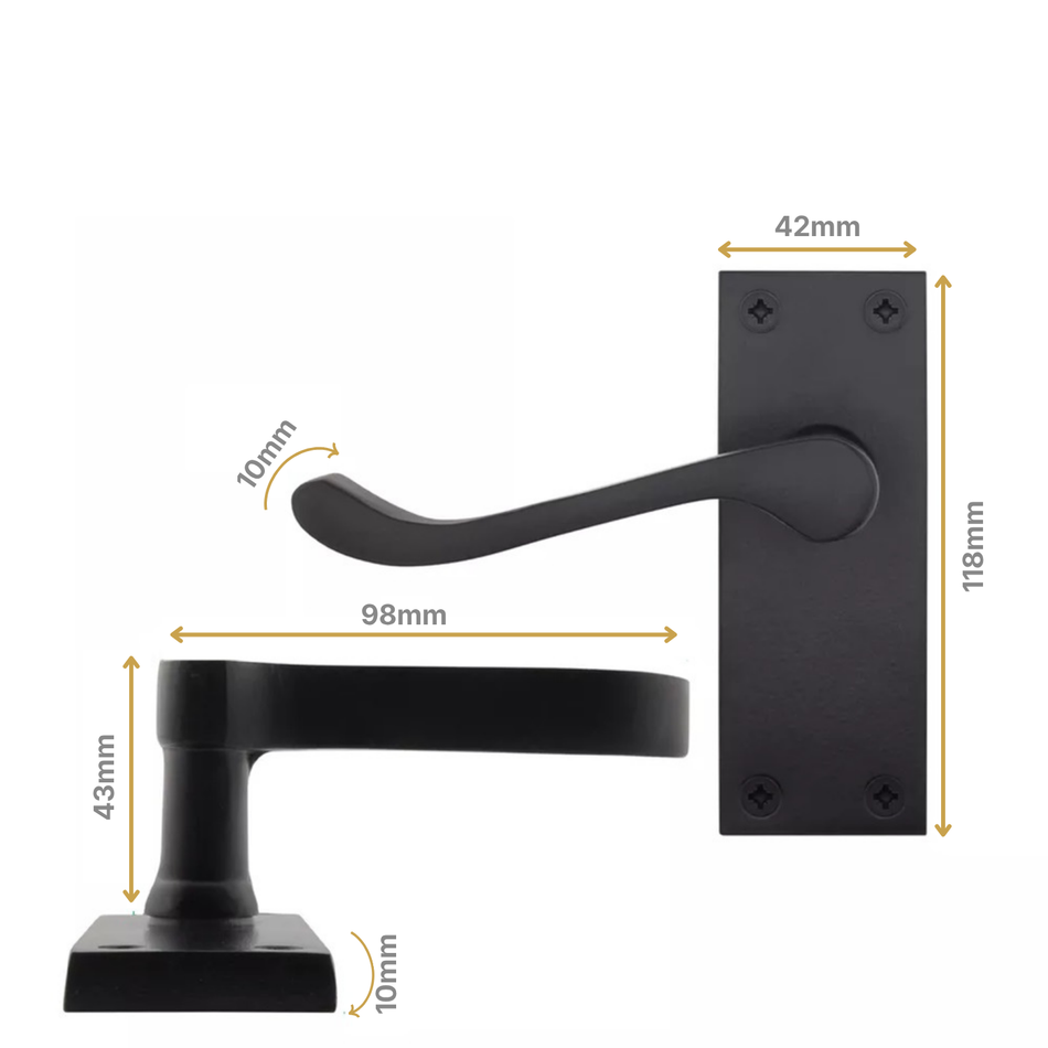 Matt Black Victorian Scroll Door Handles on Backplate – 118mm x 42mm