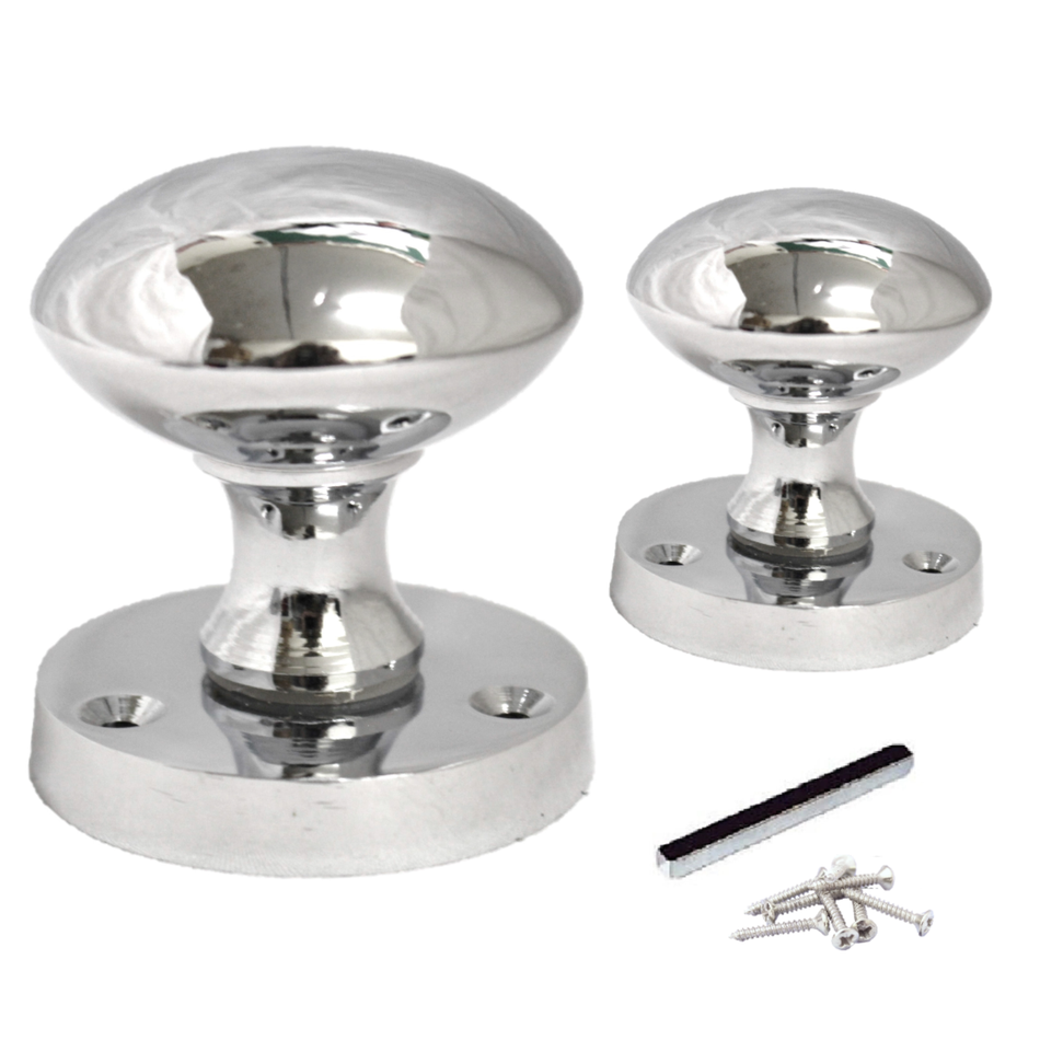 Polished Chrome Round Door Knobs on Rose – Modern Internal Mortice Door Knob Set – 1 Pair