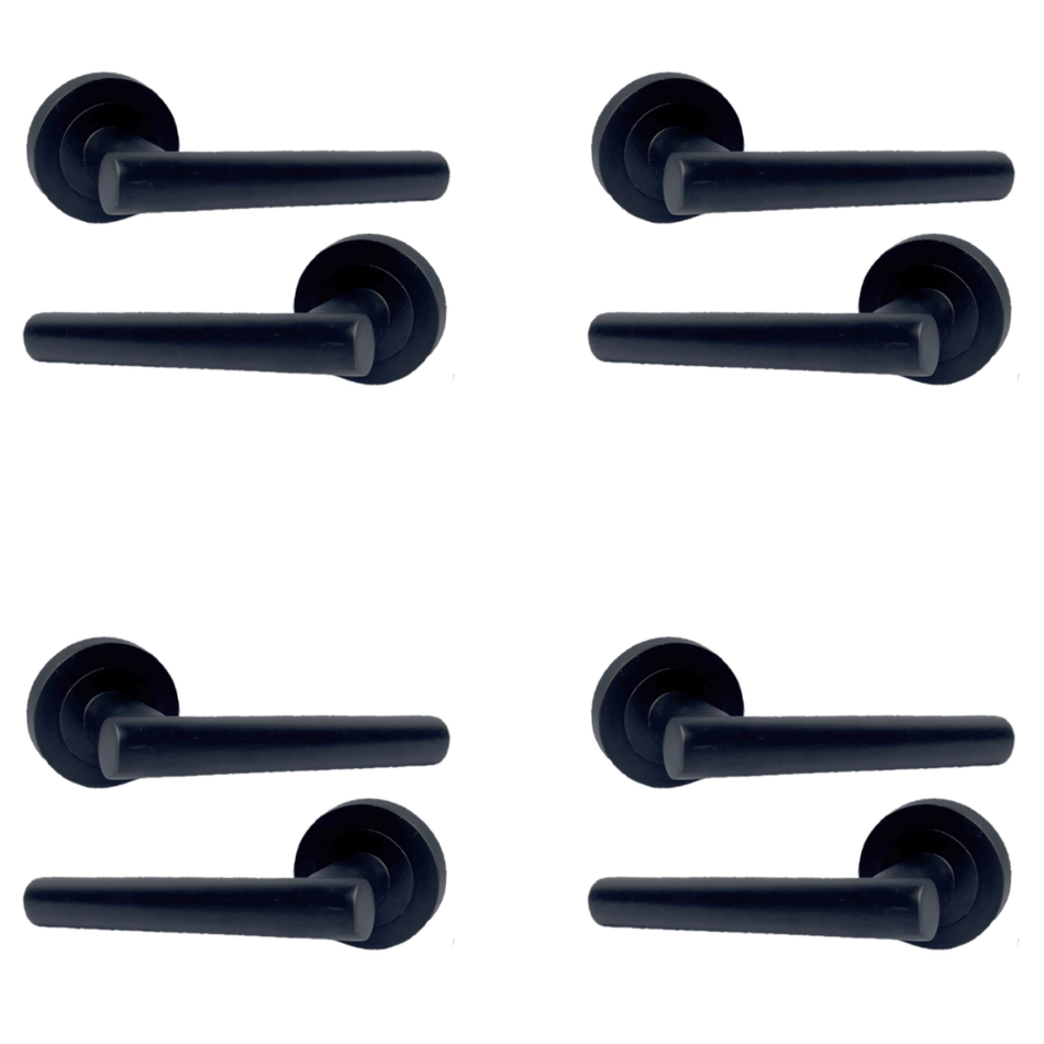 Matt Black T Bar Door Handles on Round Rose – Straight Lever Handle 4 Pairs