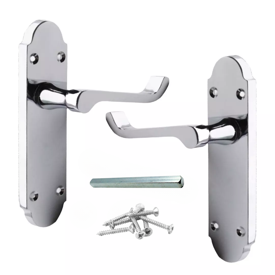 Polished Chrome Victorian Scroll Door Handles on Shaped Backplate – 170mm x 40mm