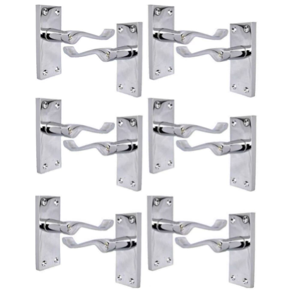 Polished Chrome Victorian Scroll Door Handles – 118mm x 42mm Backplate – Set of 6 Pairs