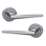 Polished Chrome Modern Lever on Round Rose Door Handles - 115mm handle with 52mm rose