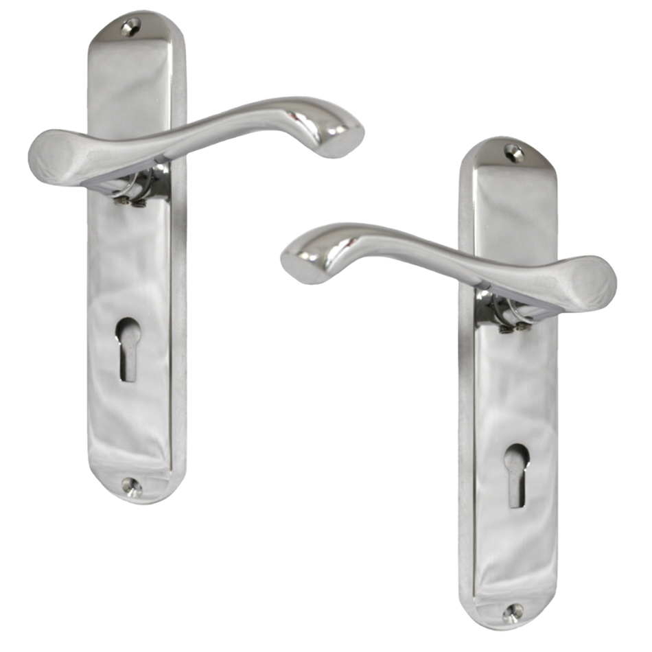 Polished Chrome Cadenza Victorian Scroll Door Handles Lever Lock 178mm x 38mm