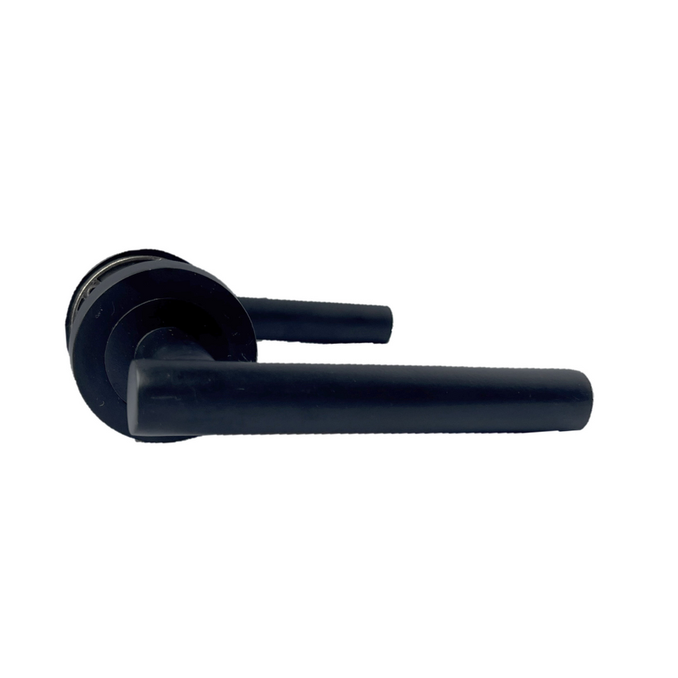Matt Black T Bar Door Handles on Round Rose – Straight Lever Handle