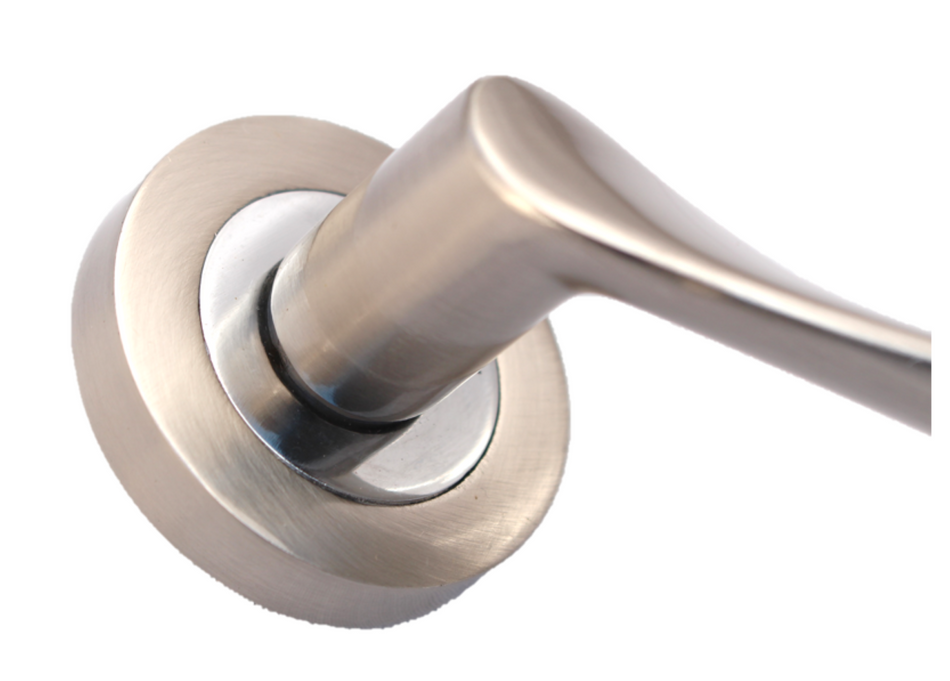 EDH Duo Twist Door Handles – Satin Chrome Lever on Round Rose – Modern Internal Door Handles 6 Pairs