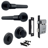 Matt Black Knurled Door Handles on Round Rose – Modern Internal Lever Handle