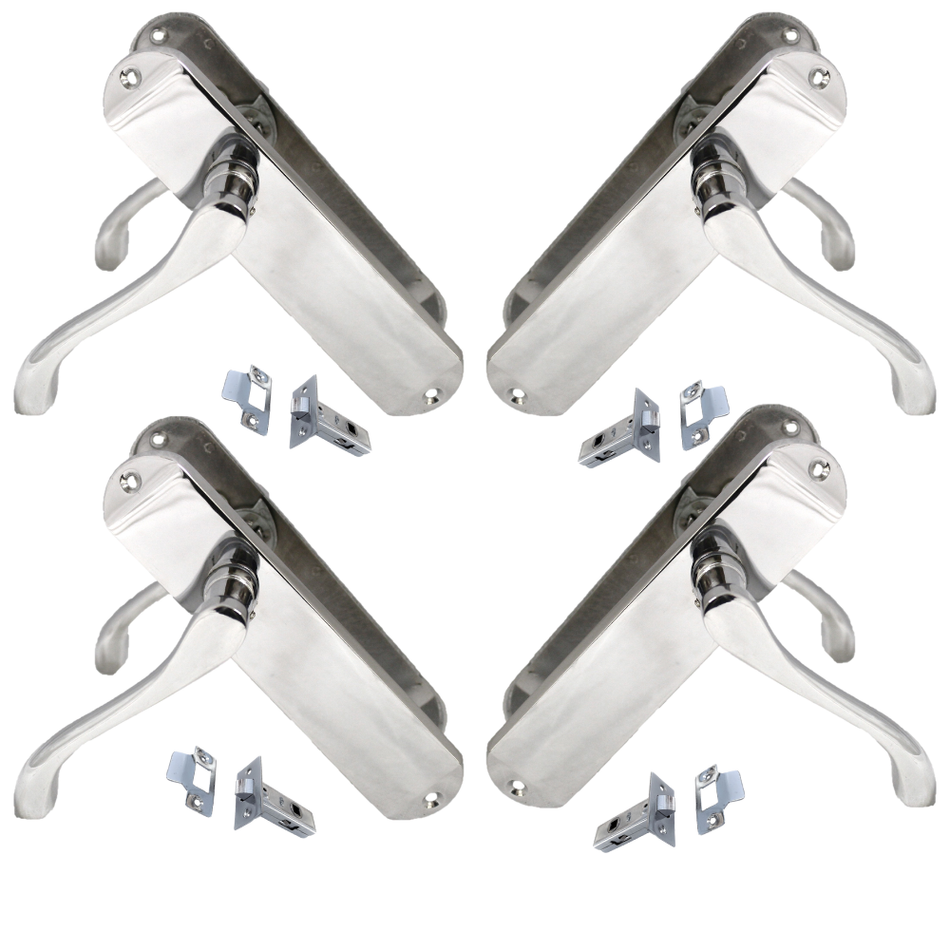 Polished Chrome Chrome Door Handles with Long Back Plate and Tubular Latch Stellar Design - 18mm x 12mm