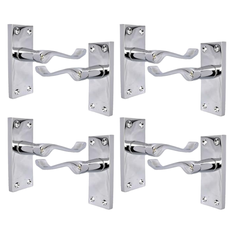 Polished Chrome Victorian Scroll Door Handles – Lever Latch on Backplate – Pack of 4 Pairs