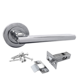 Polished Chrome Modern Lever on Round Rose Door Handles - 115mm handle with 52mm rose