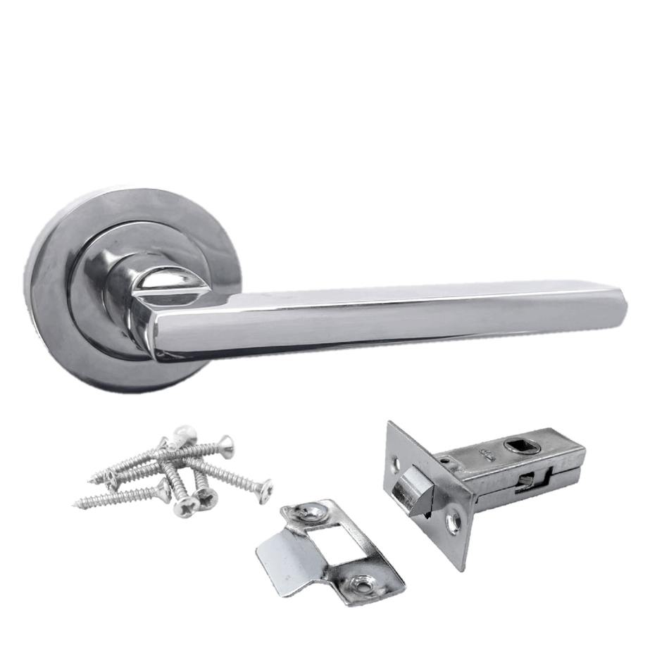 Polished Chrome Modern Lever on Round Rose Door Handles - 115mm handle with 52mm rose