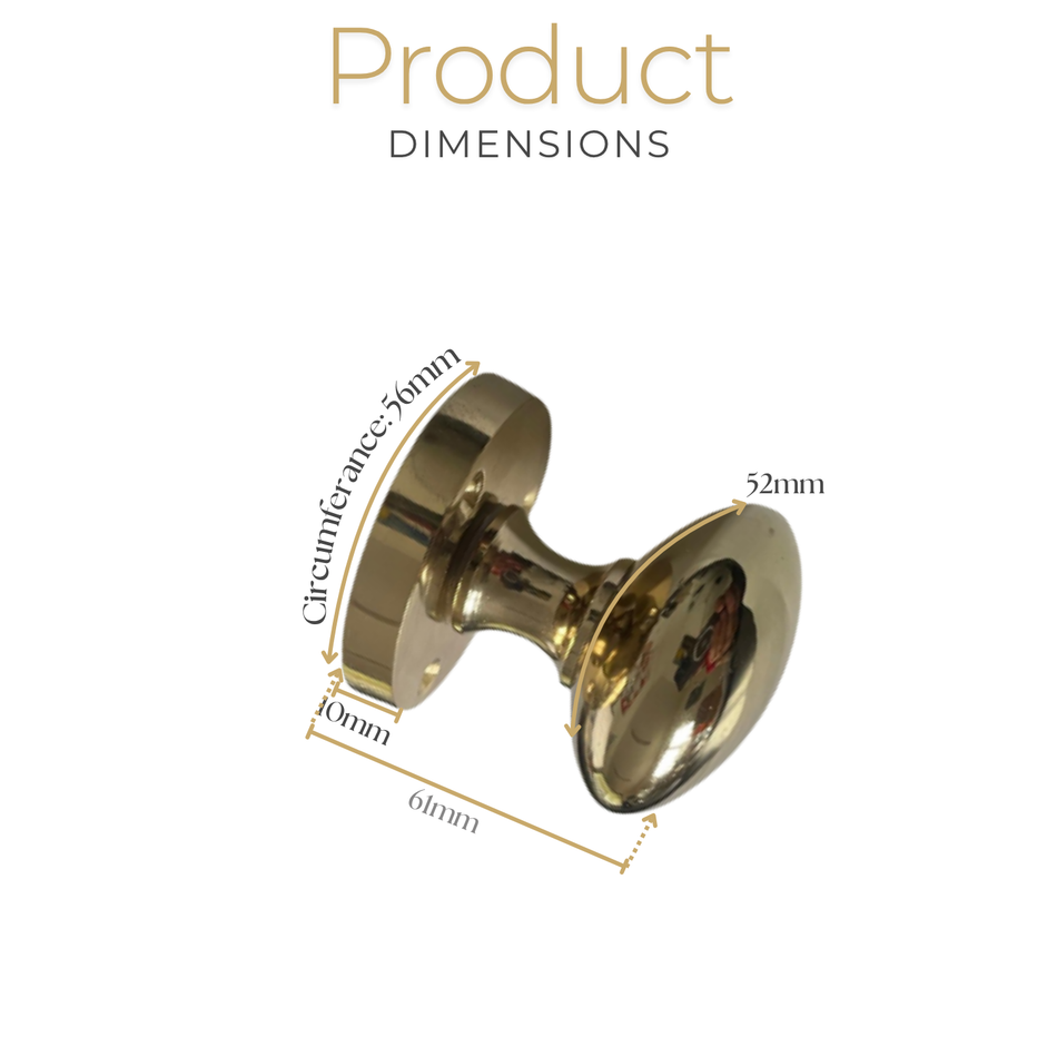 Polished Brass Round Door Knobs on Rose – Modern Internal Mortice Door Knob Set – 1 Pair