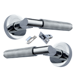 Polished Chrome Knurled Door Handles on Round Rose – Handle Sets