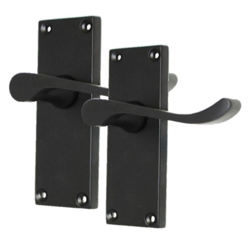 Matt Black Victorian Scroll Door Handles on Backplate – 118mm x 42mm
