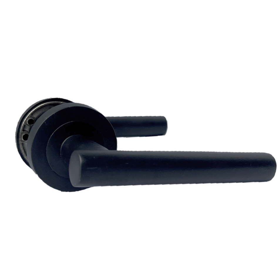 Matt Black T Bar Door Handles on Round Rose – Straight Lever Handle 4 Pairs