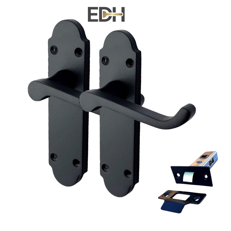 Matt Black Internal Door Handles – 170mm x 42mm – 1, 4 or 6 Pairs – Handle Only or with Tubular Latch