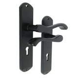 Cadenza Door Handles Set Black Victorian Scroll Lever Lock Handle 178mm x 40mm