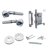 Polished Chrome Knurled Door Handles on Round Rose – Handle Sets