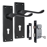 Matt Black Victorian Scroll Door Handles – Handle Only, Handle + Lock or Lock Only – 150mm x 43mm