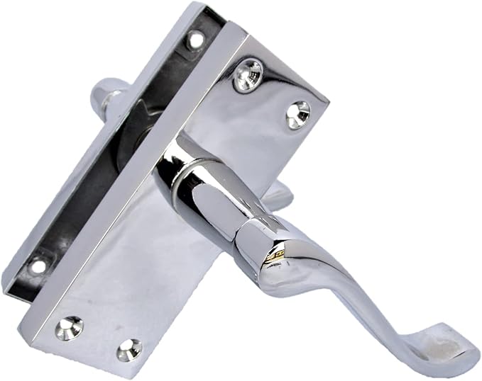 Polished Chrome Victorian Scroll Door Handles – Handle Only or Handle + Tubular Latch – 118mm x 42mm