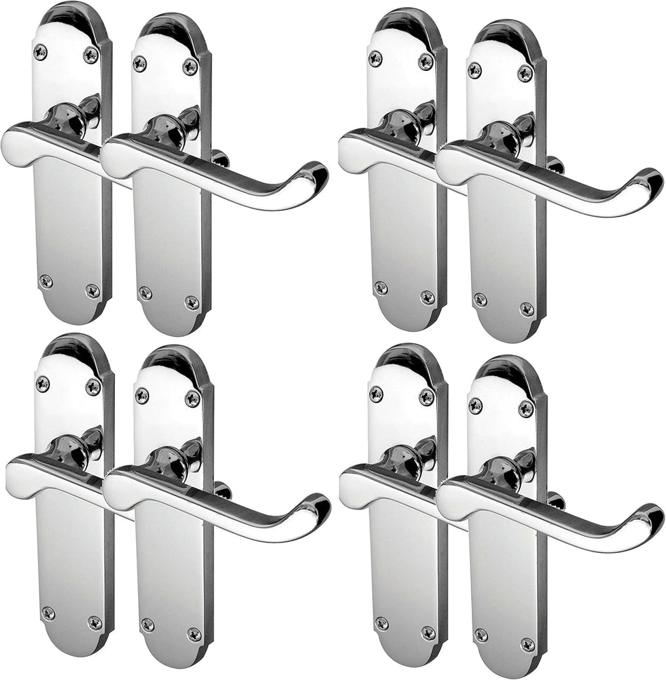 Polished Chrome Victorian Scroll Door Handles on Shaped Backplate – 170mm x 40mm 4 Pairs