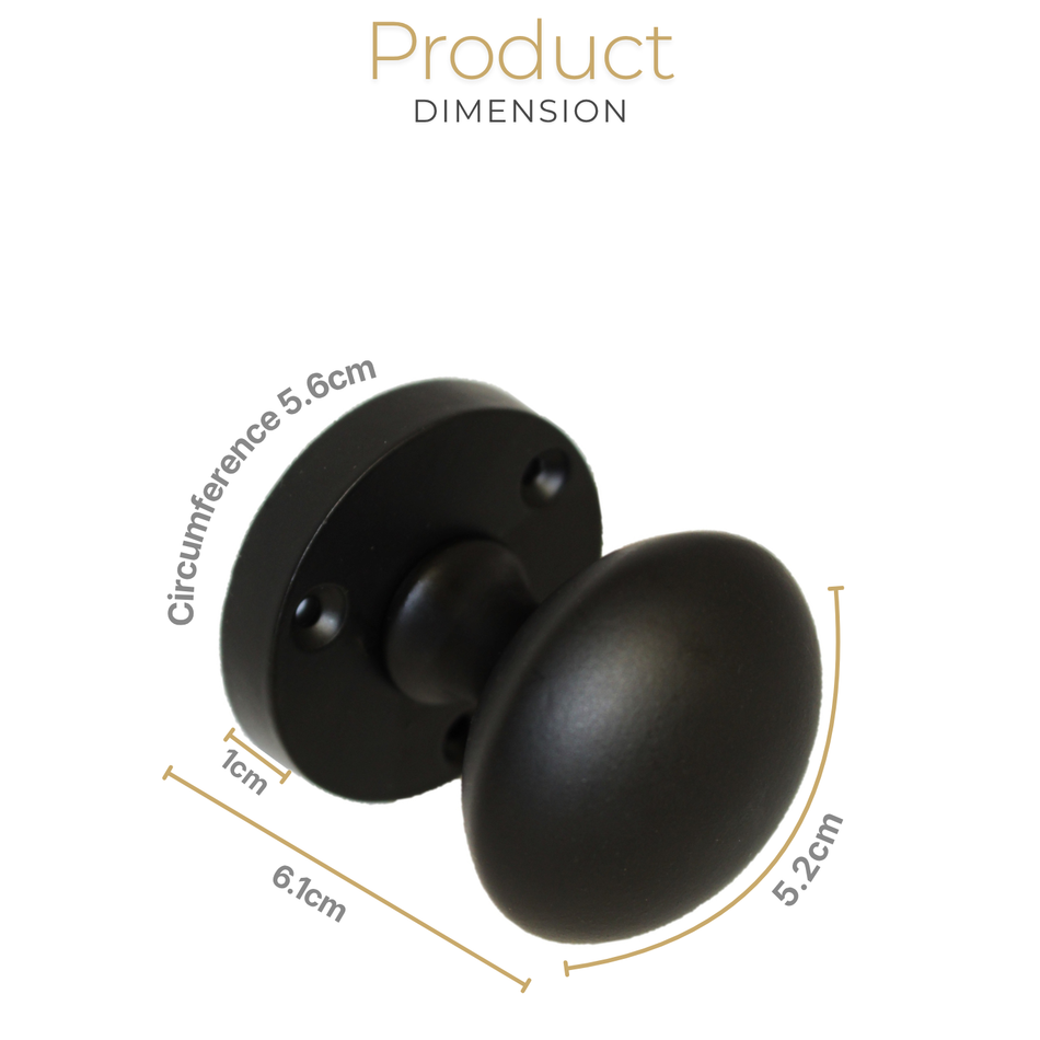 Matt Black Round Door Knobs on Rose – Modern Internal Mortice Door Knob Set – 1 Pair
