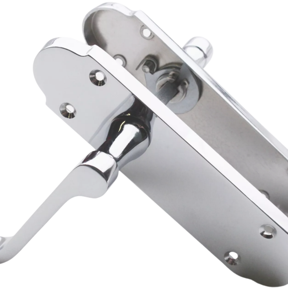 Polished Chrome Victorian Scroll Door Handles on Shaped Backplate – 170mm x 40mm