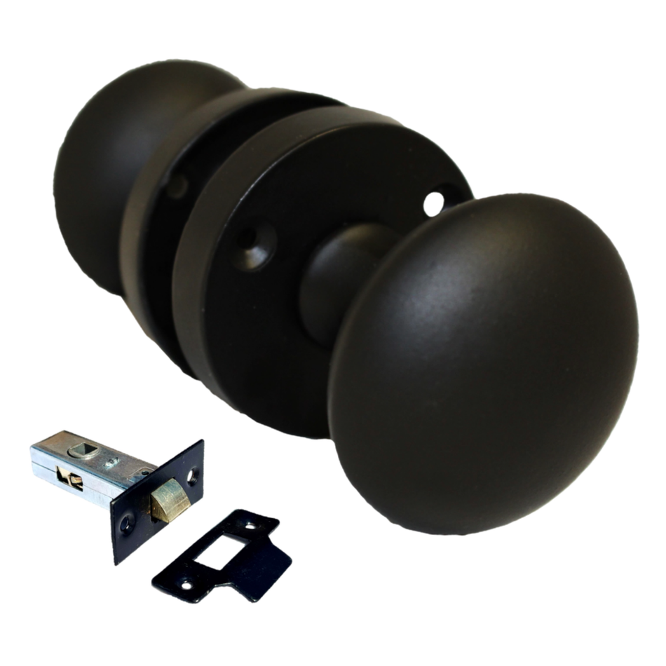 Matt Black Round Door Knob Set with Tubular Latch – Modern Victorian Internal Door Knobs