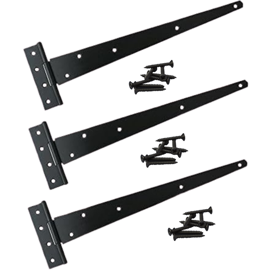 3 Pack Black Heavy Duty Tee Hinges 600mm (24") for Gates, Sheds & Garage Doors
