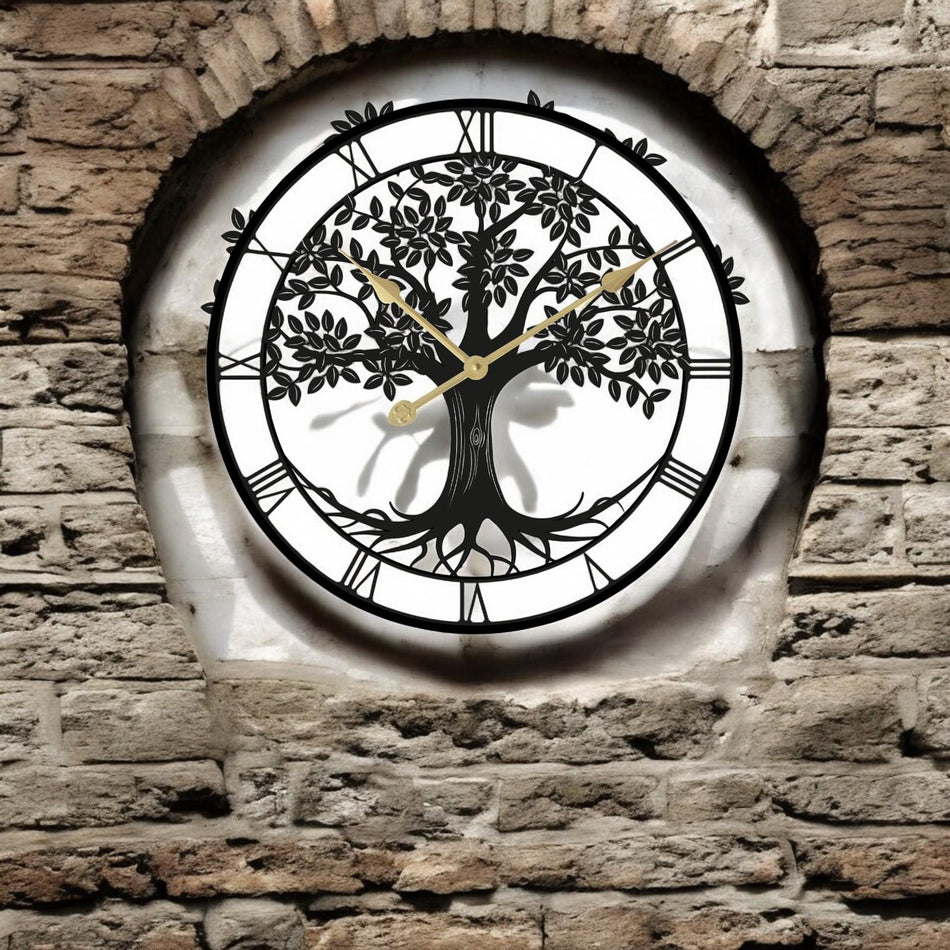 Tree of Life Silhouette Wall Clock (50cm x 50cm x 2cm) – Large Metal Decorative Indoor and Outdoor Clock for Garden, Living Room & Patio