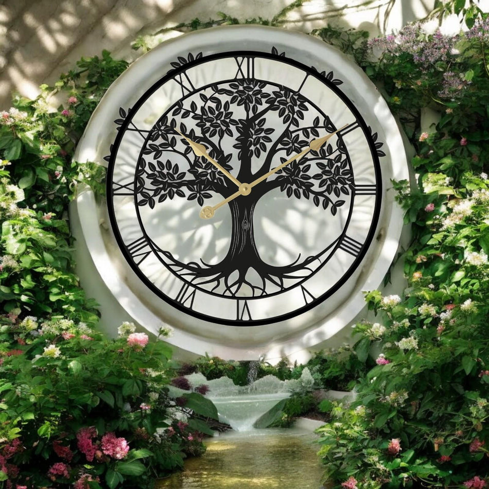 Tree of Life Silhouette Wall Clock (50cm x 50cm x 2cm) – Large Metal Decorative Indoor and Outdoor Clock for Garden, Living Room & Patio