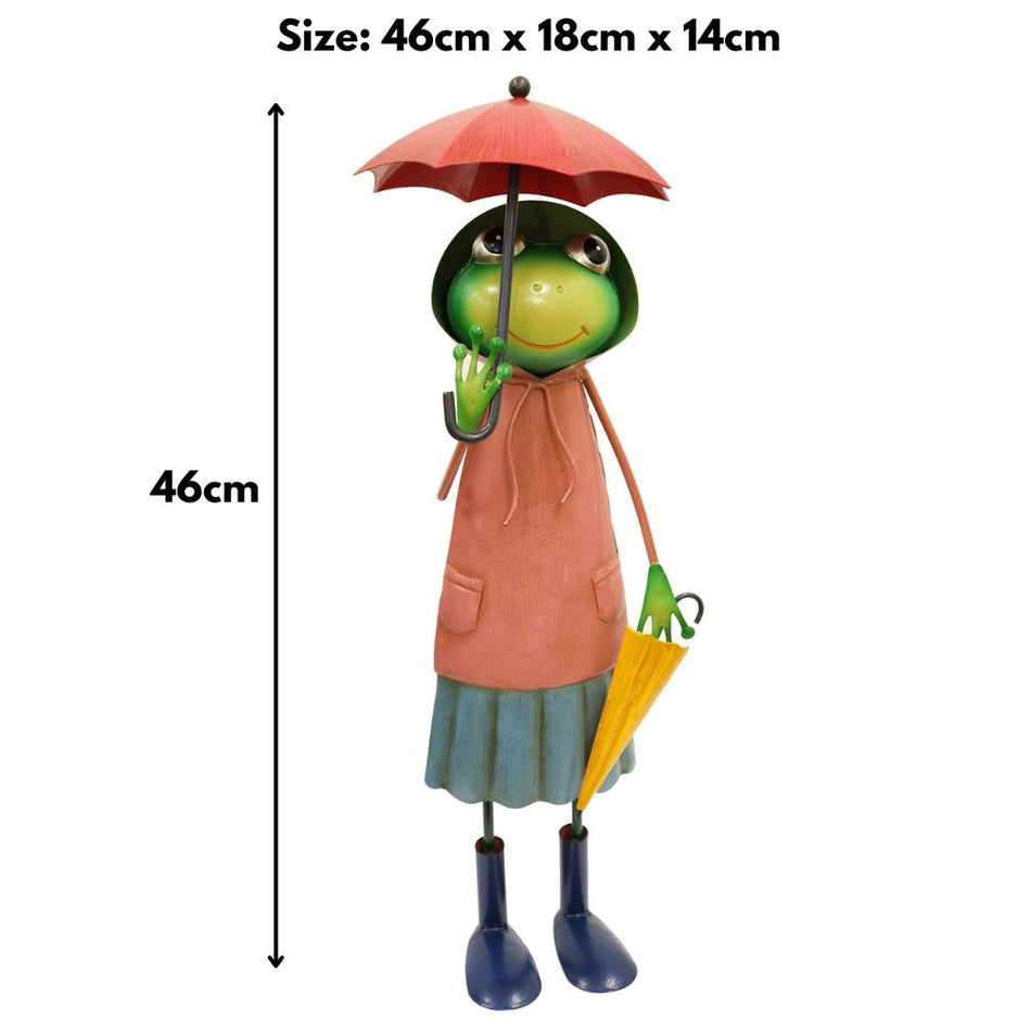 Tall Metal Pink Soggy Froggy (46cm x 18cm x 14cm) – Quirky Handcrafted Frog Garden Ornament – Metal Frog Statue for Outdoor