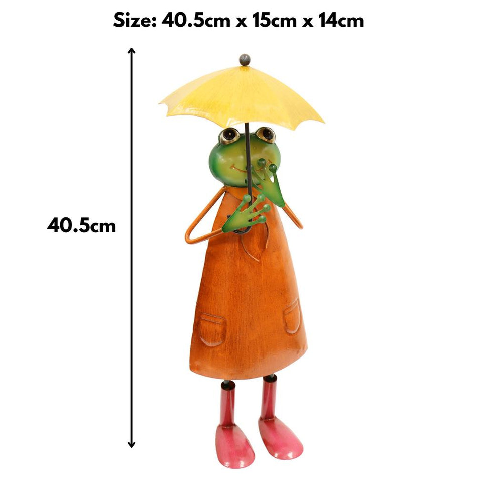 Metal Orange Soggy Froggy (40.5cm x 15cm x 14cm) – Quirky Handcrafted Frog Garden Ornament – Weather-Resistant Metal Frog Statue for Outdoor