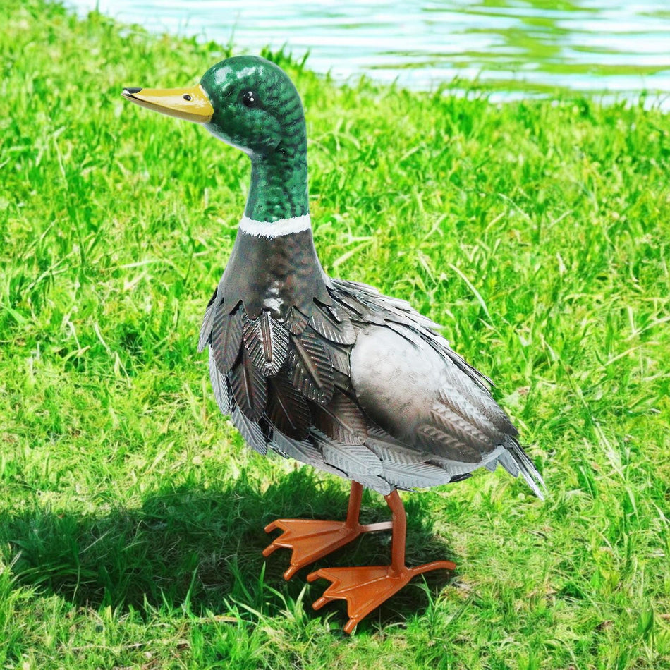 Metal Farmyard Male Duck (38.5cm x 15.5cm x 30cm) – Handcrafted Rustic Duck Garden Ornament – Weather-Resistant Metal Duck Statue