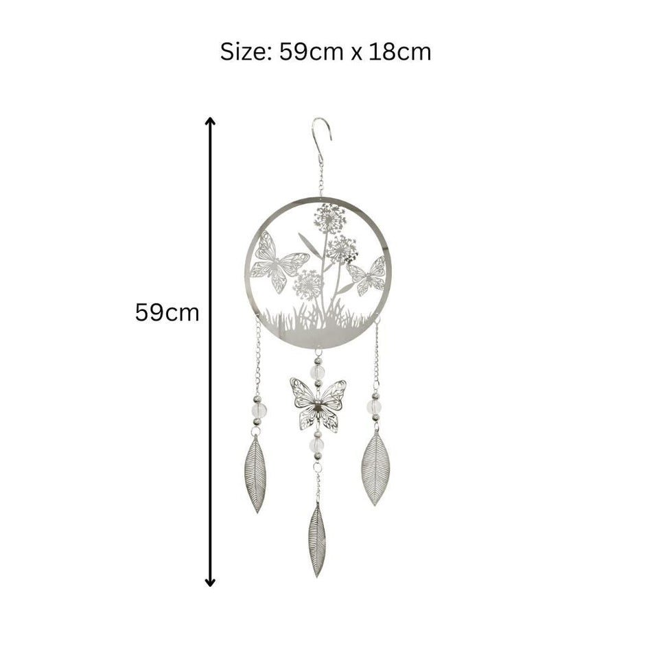 Butterfly Stainless Steel Hanging Dreamcatcher – 59cm x 18cm | Elegant Wind Spinner for Indoor & Outdoor Use