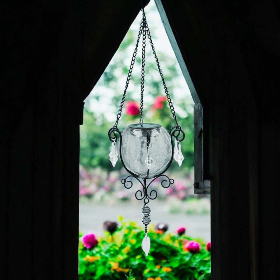Mystic Moroccan Clear Glass Solar Lantern – 55cm | Solar-Powered Outdoor Lantern with Intricate Moroccan Design