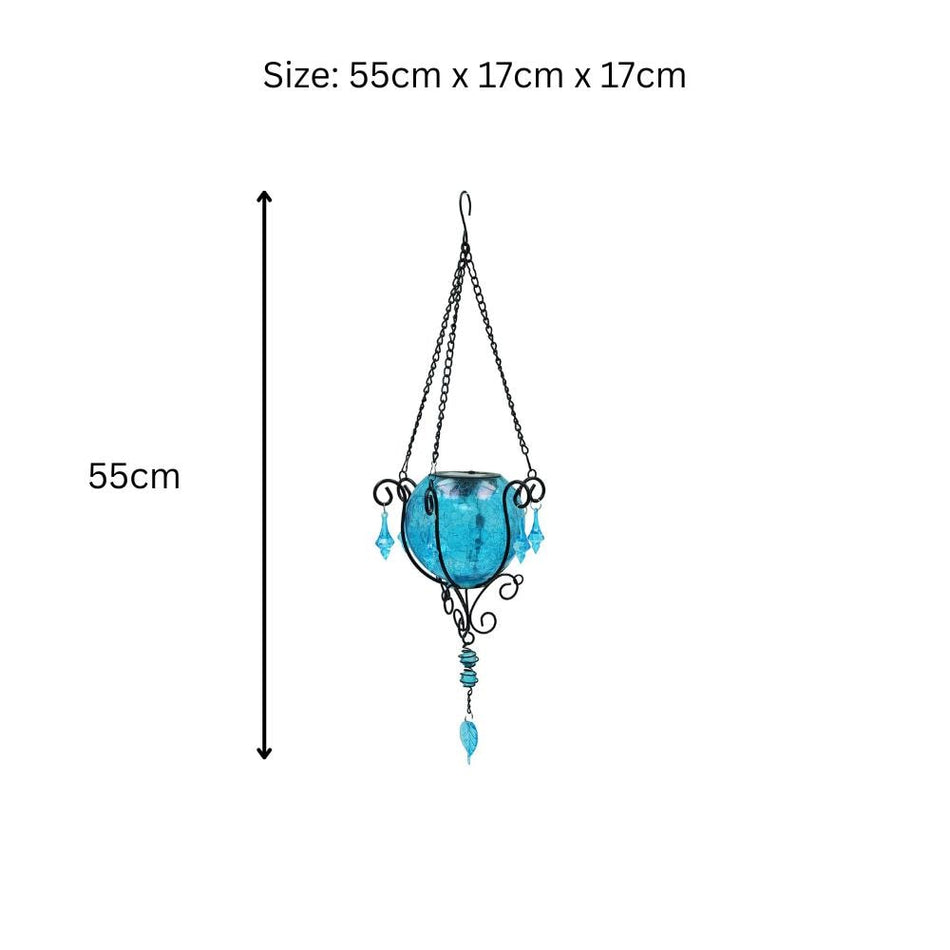 Mystic Moroccan Clear Aquamarine Solar Lantern – 55cm | Solar-Powered Outdoor Lantern with Intricate Moroccan Design