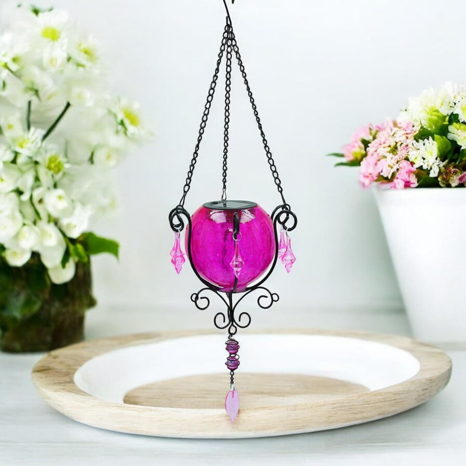 Mystic Moroccan Clear Cerise Solar Lantern – 55cm | Solar-Powered Outdoor Lantern with Intricate Moroccan Design
