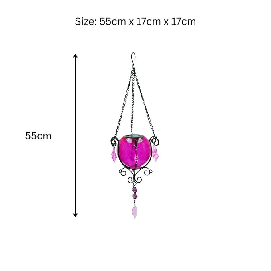 Mystic Moroccan Clear Cerise Solar Lantern – 55cm | Solar-Powered Outdoor Lantern with Intricate Moroccan Design