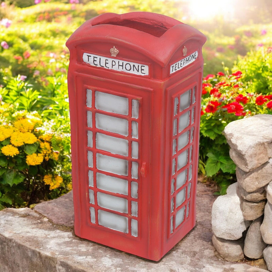 Large Resin London Telephone Box Planter – 38.5cm x 18cm x 16cm | Unique British Red Telephone Box Garden Planter