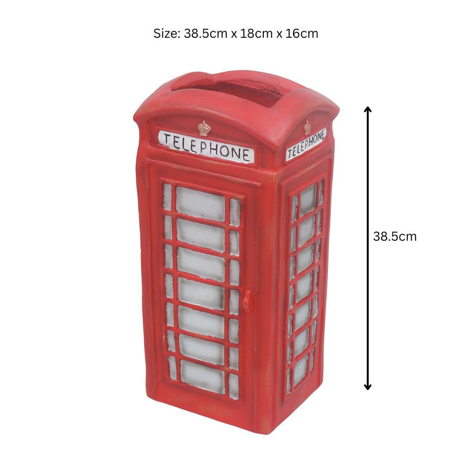 Large Resin London Telephone Box Planter – 38.5cm x 18cm x 16cm | Unique British Red Telephone Box Garden Planter