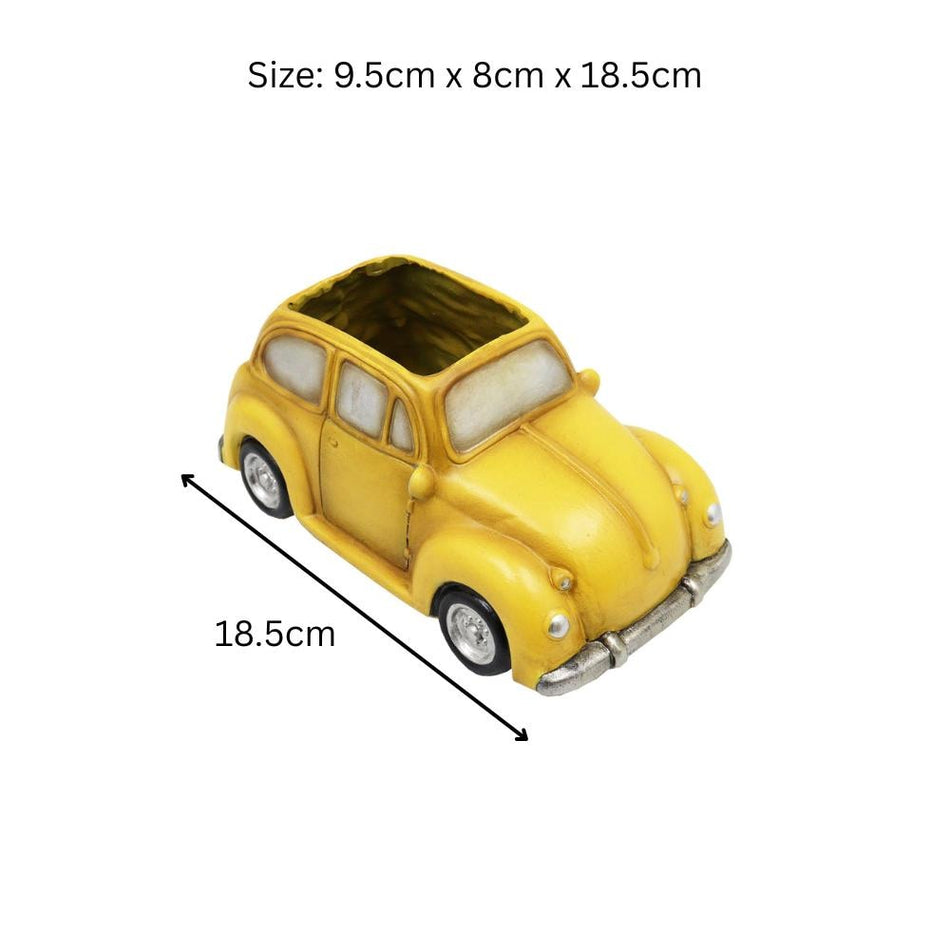 Yellow Resin Car Planter – 9.5cm x 8cm x 18.5cm | Vintage Mini Car Flower Pot for Indoor & Outdoor Décor