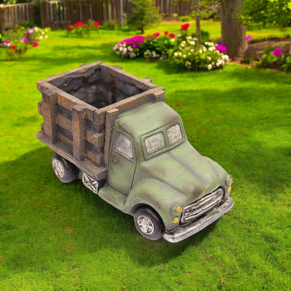 Green Resin Truck Planter – 13.5cm x 13cm x 28cm | Vintage Truck Flower Pot for Indoor & Outdoor Décor